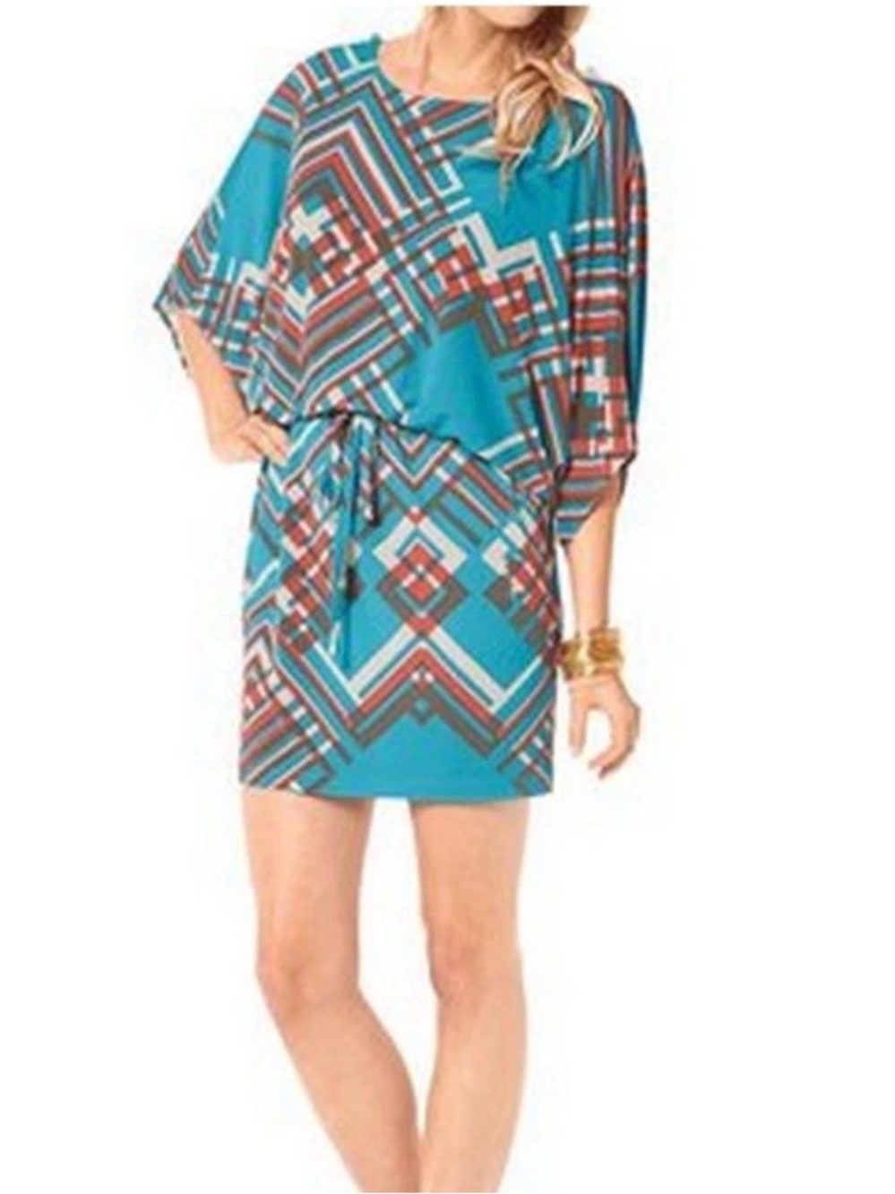 Jessica Simpson Teal Geometric Striped Sundress